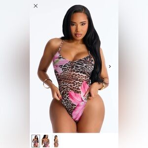 Fashion Nova Leopard and Pink Floral One Piece